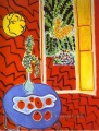 赤いインテリア 青いテーブルの上の静物画抽象的なフォービズム アンリ・マティス